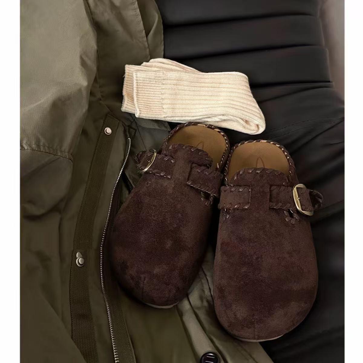 Women s Retro Woven Birkenstock Thick-Soled Pointed-Toe Half-Slippers Autumn 2025 Edition 40 3340₽