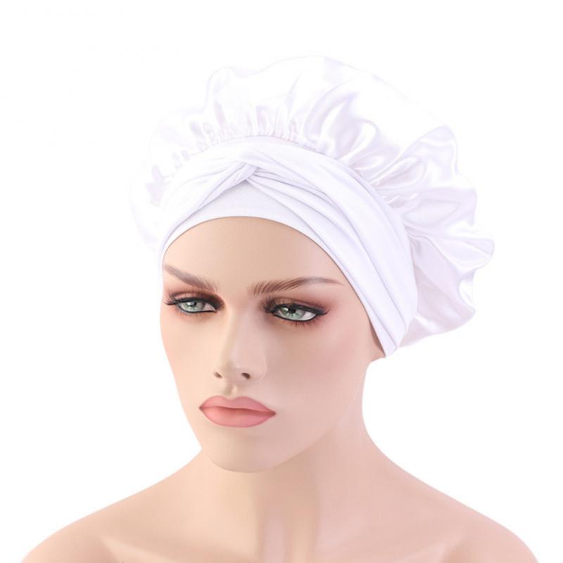 Adjust Solid Satin Bonnet Hair Styling Long Hair Care Women Night Sleep Hat Silk Head Wrap Shower Hair Styling Tool