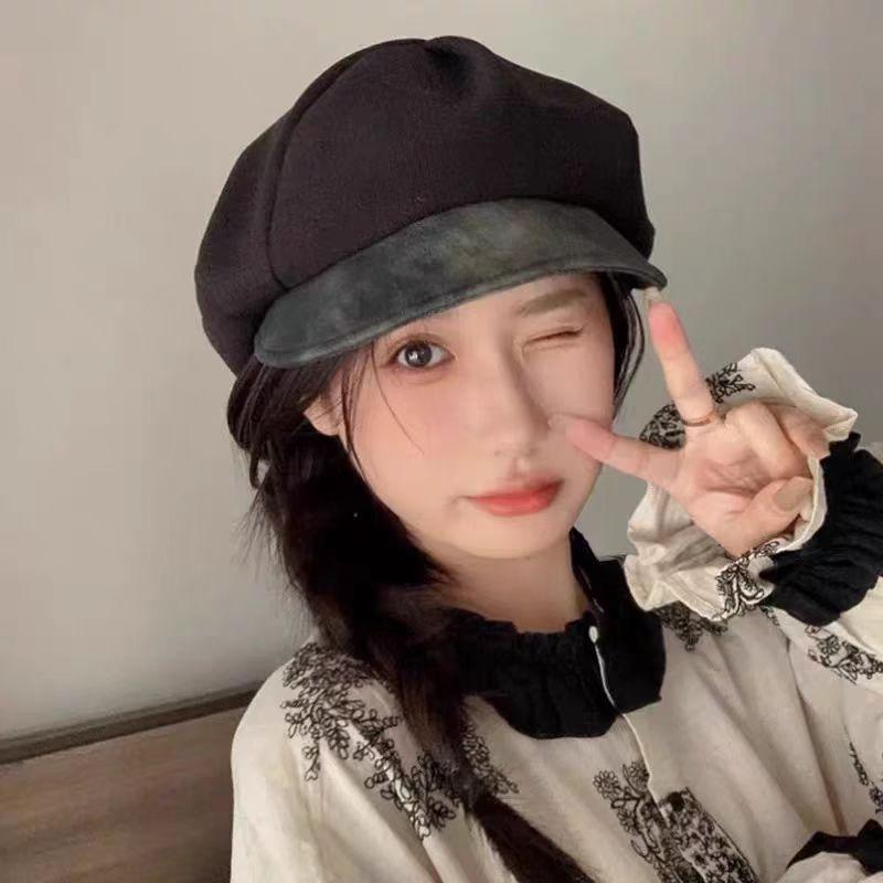 Beret Women'S Autumn Hollow Autumn New Versatile Styling Pleated Design Breathable Face Small Bud Painter Hat