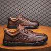 British Style Mens Casual Leather Outdoor Shoes Fashion Lace-up Single Leather Board Shoes  Soft Bottom Walking Shoe