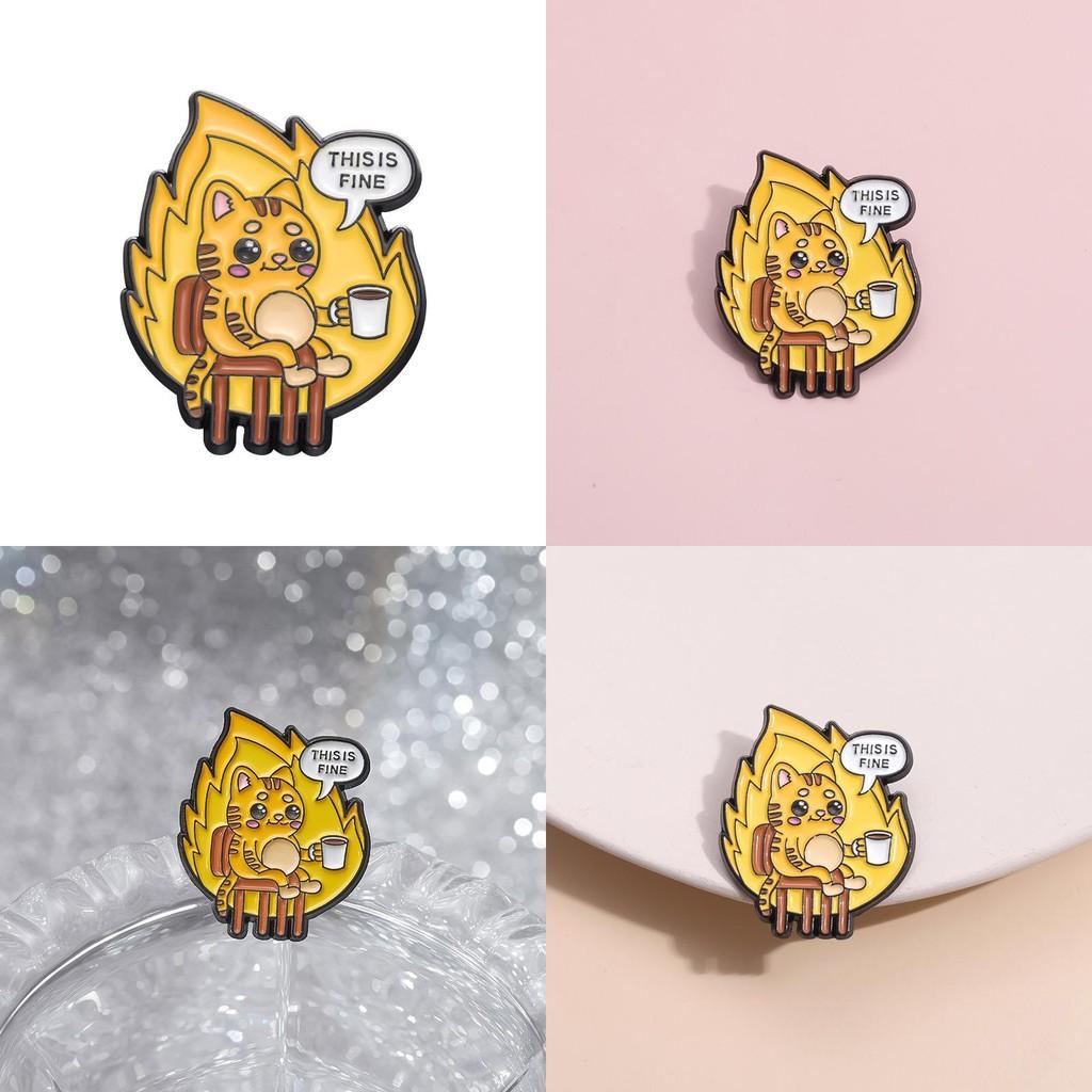 Adorable Cartoon Cat Coffee Brooch Charming Alloy Letter Design For Unique Gifts