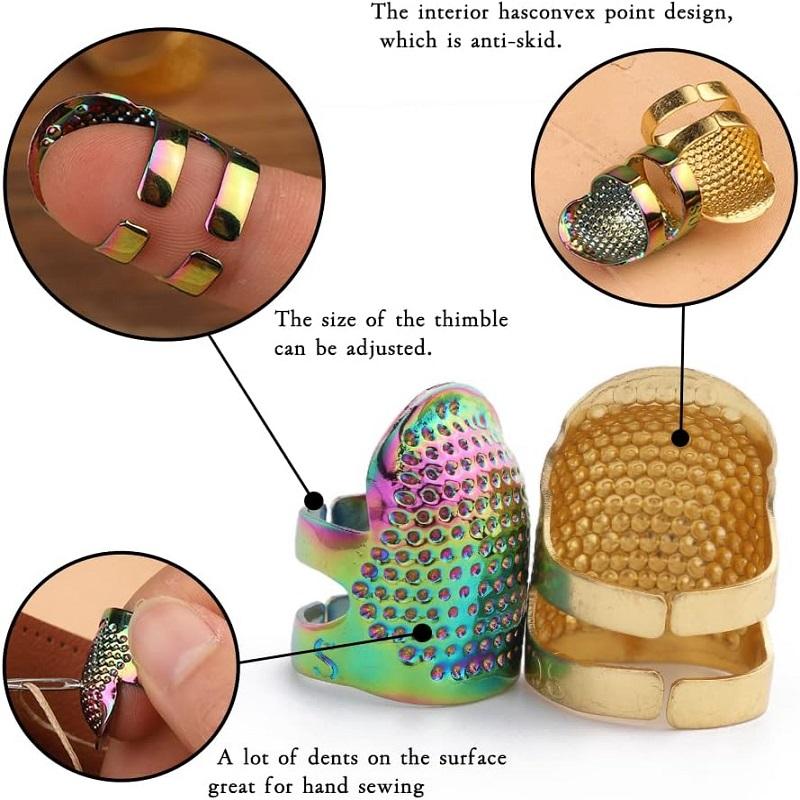 BUDDUR Vintage Hand-working Thimble Kit With Finger-cot And Adjustable Metal Finger Shield Ring For Sewing DIY Handmade Craft