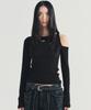 Nigaennikol Twist Cut Out Ribbed Sleeve Top_Black