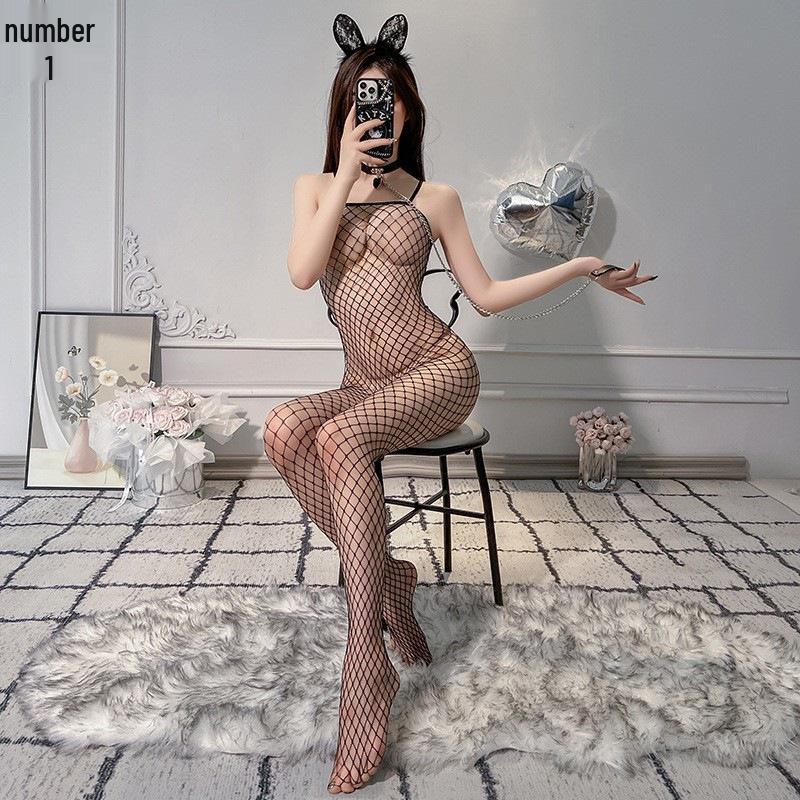 Air Hostess Lingerie Set: Sexy Maid Uniform with Stockings & Fishnet Bodysuit
