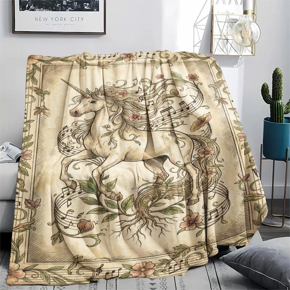 Unicorn Animal Print Flannel Blanket, High quality Comfortable for All Seasons, Home Decor, Warmth and Comfort, Perfect for Christmas Gifts136