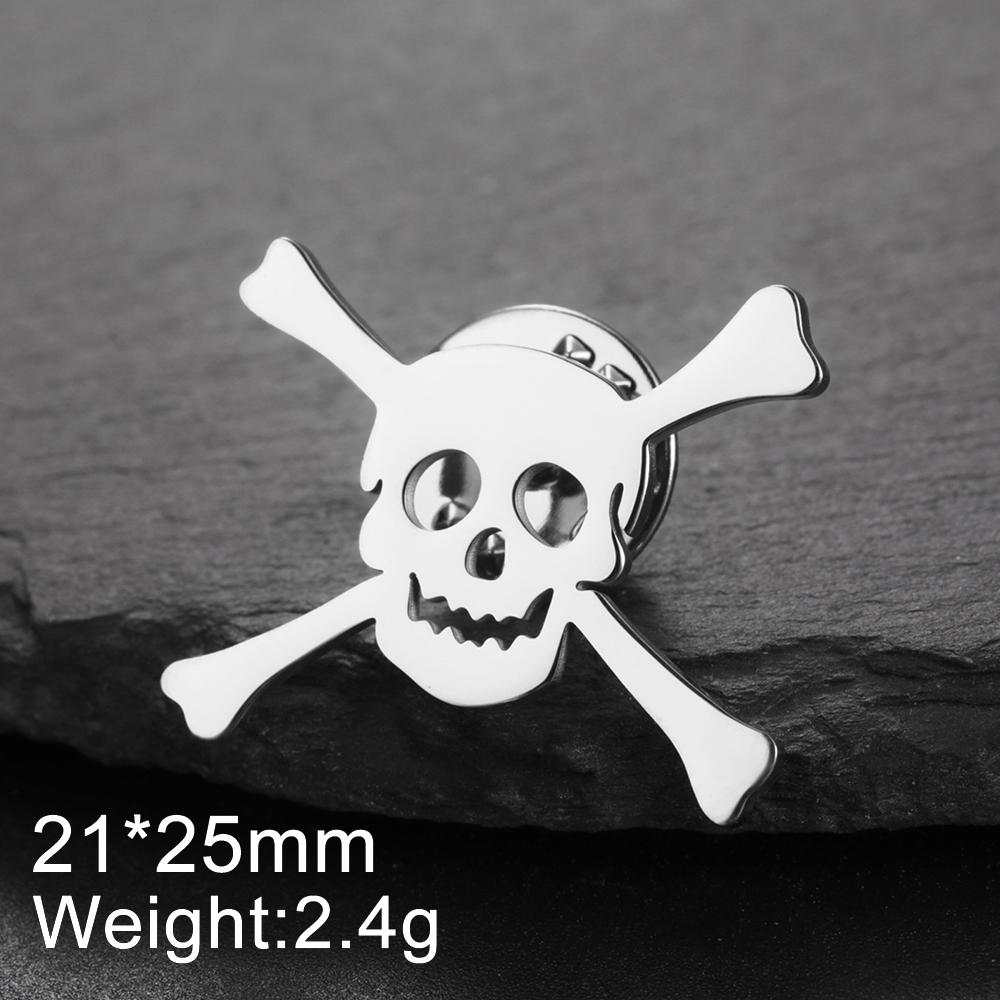 Dawapara Gothic Skull Brooches Pin for Halloween Men Women Skeleton Macabre Spooky Pin Symbol Stainless Steel Jewelry