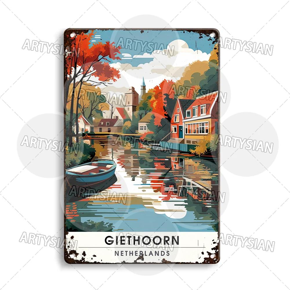 Netherlands Turkey Travel Cityscape Metal Sign Istanbul Bodrum Cappadocia Amsterdam Antalya Bodrum Giethoorn Metal Plaque