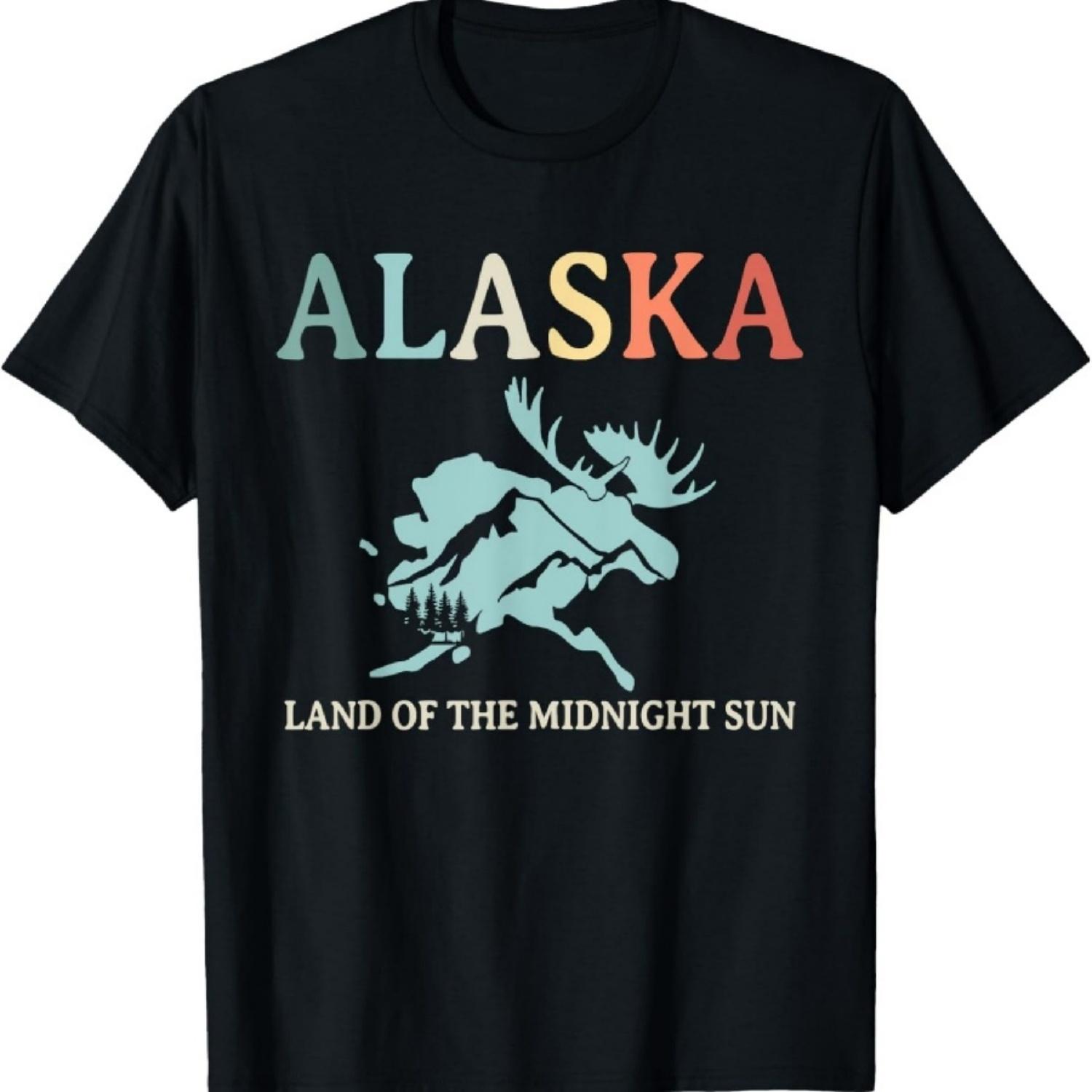 

Alaska Souvenir Keepsake Land of the Midnight Sun with Moose T-Shirt XXXXXL чорний