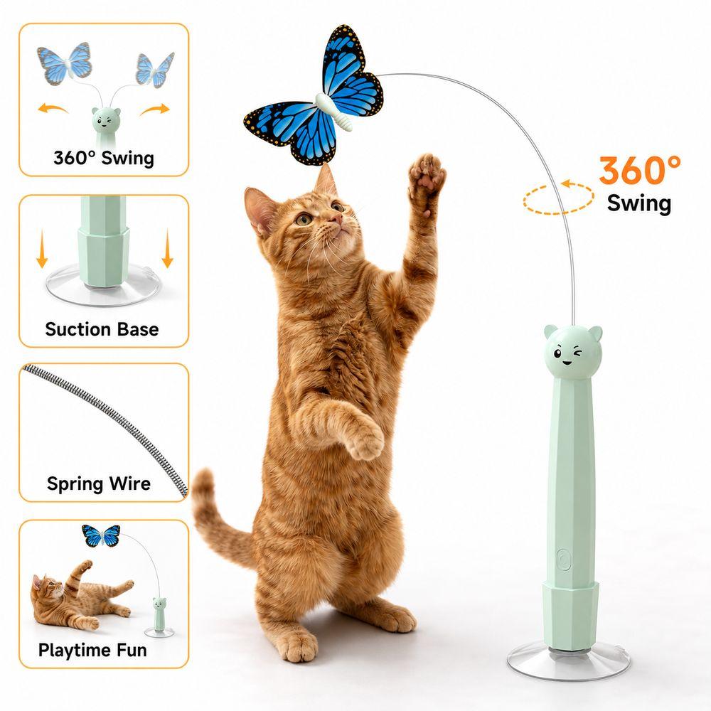 Juguete Eléctrico Giratorio Automático para Gatos, Juguete Interactivo, Regalos para Mascotas, Juguete de Gato con Mariposa de ABS
