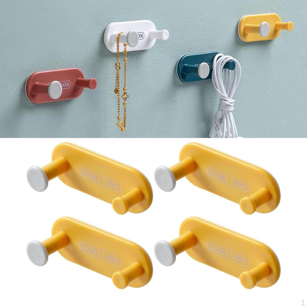 4 Hooks, Self Adhesive Towel Coat Robe Cap Hats Hanger, Sticky Bathroom Hanging Wall Hook, ABS