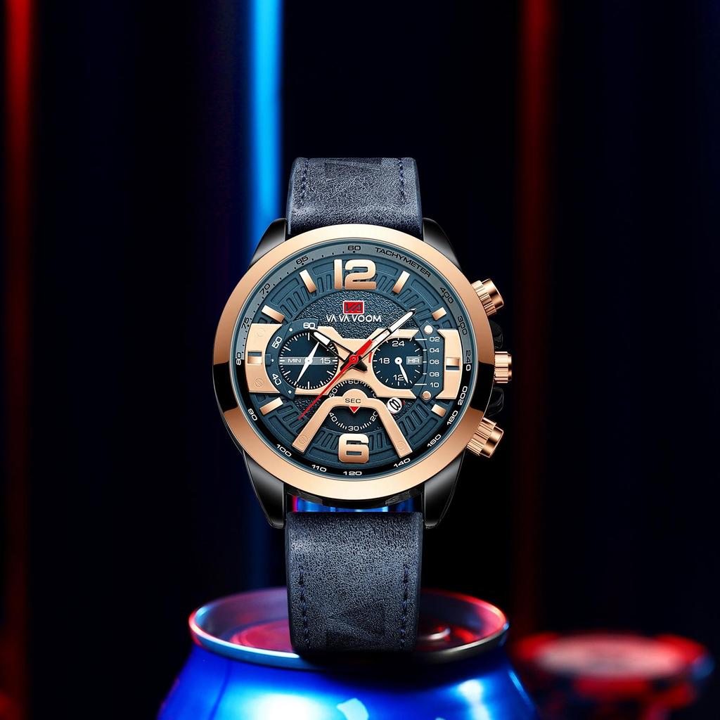 VA VA VOOM Mens Quartz Watches New Six Needle 8329 Casual Men's Watch Business Waterproof Date Quartz Watch Men Fashion Luminous Sport Clock