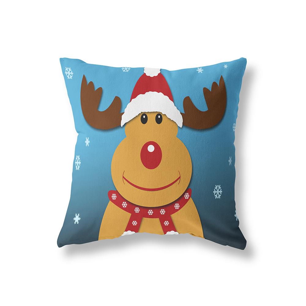 Home Decor Merry Christmas Reindeer Print Pattern Cushion Cover Living Room Sofa Decor Polyester Throw Pillow Pillow Cover