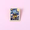 Van Gogh Elegant Starry Night Enamel Brooch Chic Geometric Style Ideal For Unisex Fashion Display
