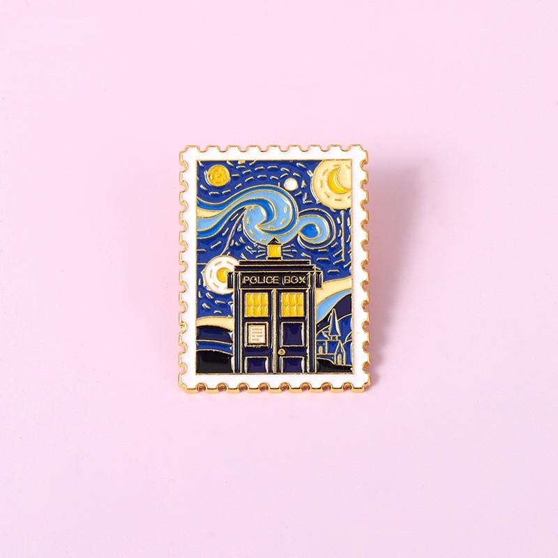 Van Gogh Elegant Starry Night Enamel Brooch Chic Geometric Style Ideal For Unisex Fashion Display