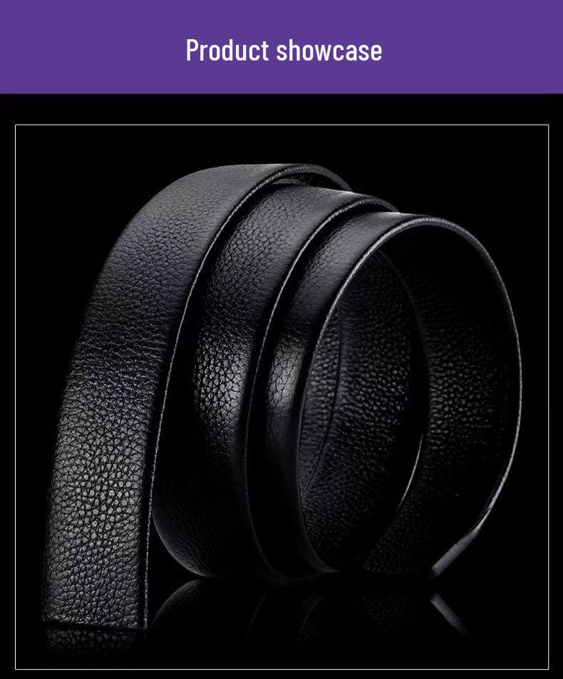 Men's Genuine Leather Cowhide Belt with Automatic Buckle, Youth Style, Lychee Pattern.