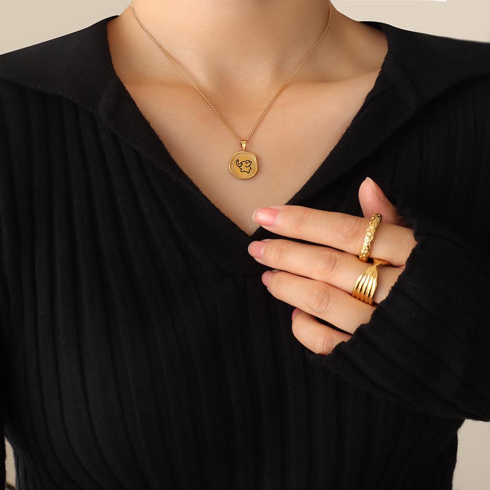 Geometric Little Elephant Pendant Necklace in Gold-Toned Titanium Steel
