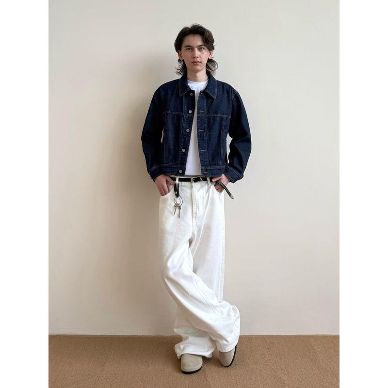 

Cabbage Coke American vintage Washed Old Denim coat Men and Women Loose Casual All-matching Jacket Top Blue XL