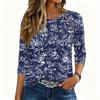 Women 3/4 Sleeve Crew Neck Button Decor Top Floral Pattern Casual Loose Fit Soft Fabric Pullover Shirt for Daily Wear