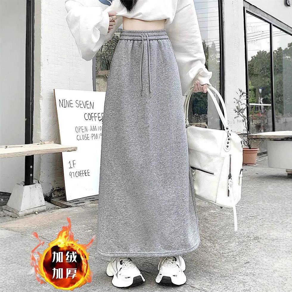 

Прямая юбка на флисовой подкладке Женская Осенне-зимняя с высокой талией А-силуэта Карандаш Миди с разрезом Облегающая XL