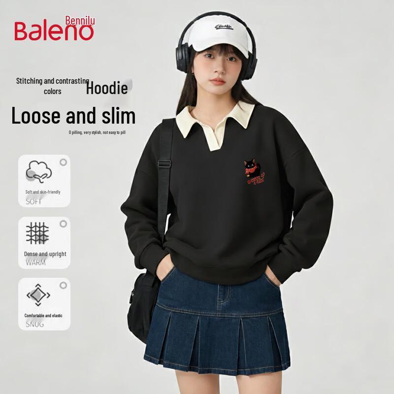 Baleno Women's Polo Collar Scarf Cat Print Sweatshirt