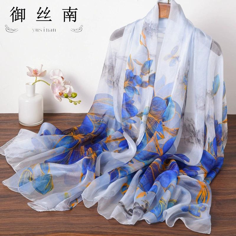Spring Summer Women Large-size Printed Beach Shawls Muslim Hijabs Travel Thin Sunscreen Scarf/Scarves 100% Silk Beach Scarf