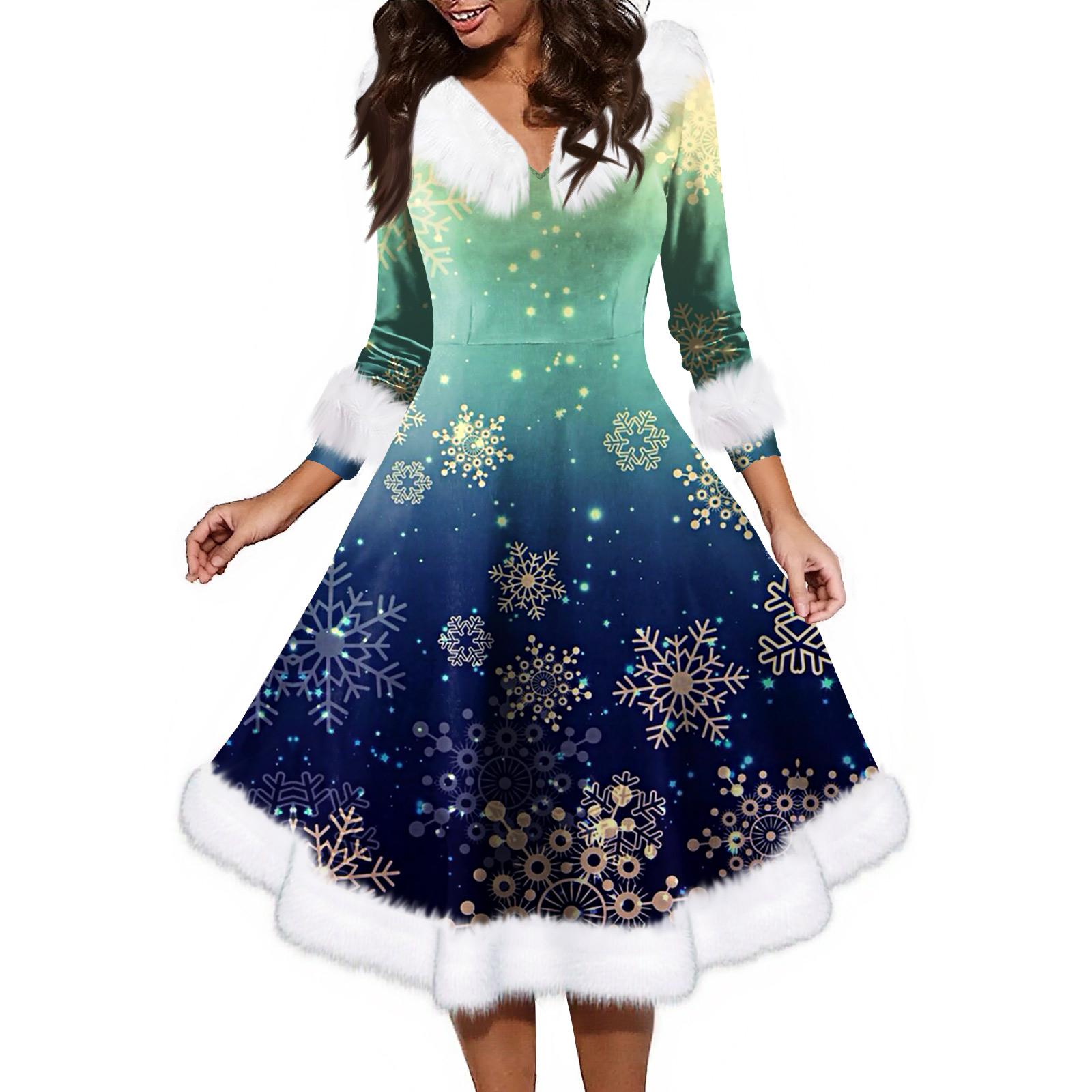 

Женское модное повседневное платье с v-образным вырезом и рождественским принтом для вечеринки с длинными рукавами L