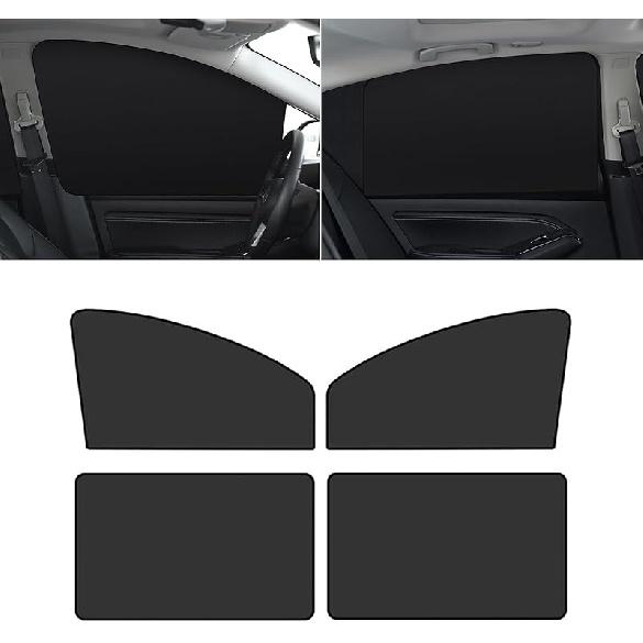 4 PCS Car Side Window Sun Shade, 24.40In X 18.89In X 12.99In Front Window Sun Protection, 31.49In X 18.89In Rear Window Heat Ulation, Universal 4 PCS