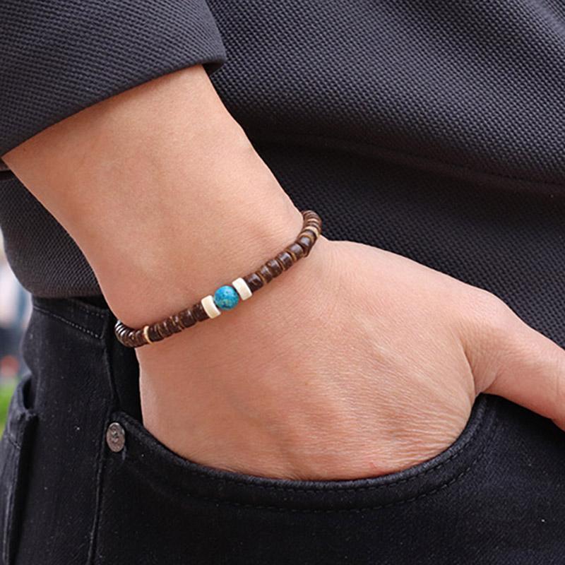 Natural Coconut Wood Bracelet Men Women Handmade Howlite Braslet Leisure Accessories Rosary Beads Braclet Tibetan Brazalete