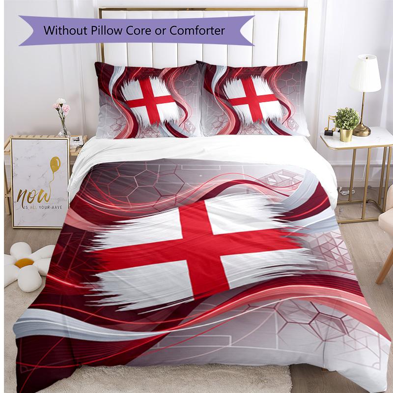 Set Biancheria da Letto Stampata Calcio Inghilterra 3 Pezzi Copriletto Traspirante Accogliente come Regalo per la Casa Nuova o per le Feste