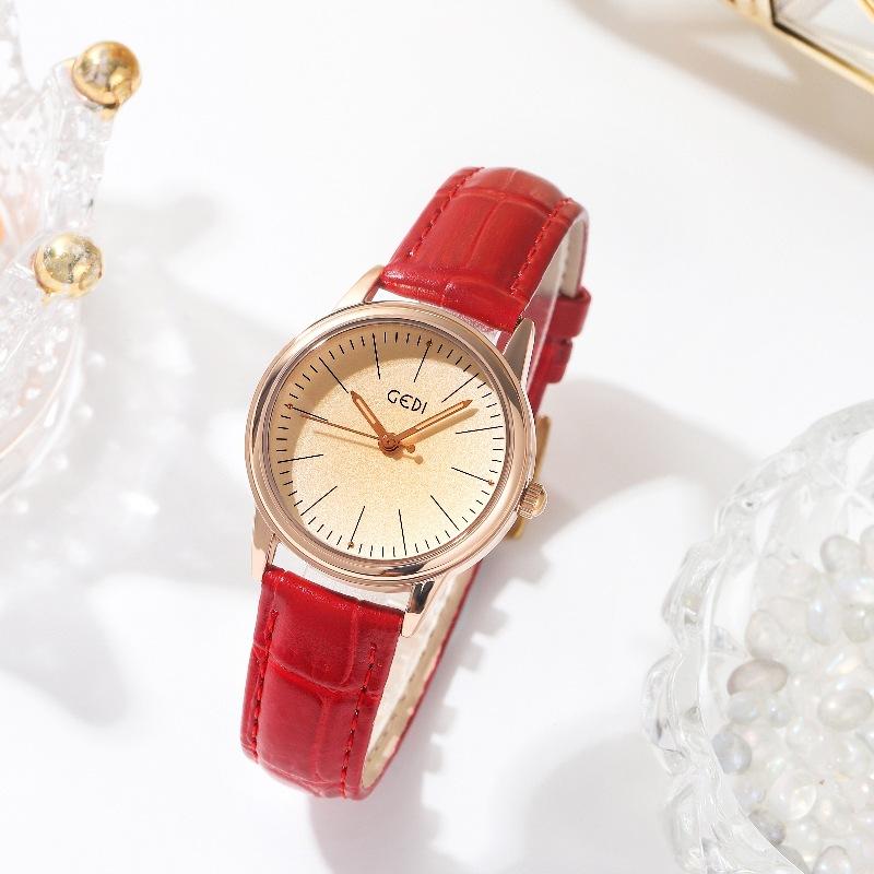 Simple And High-Value Women'S Watch, High-End Leather Bamboo Strap Watch, Women'S Quartz Watch