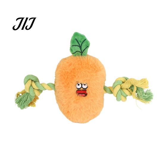 Plush Vegetable Toy Stuffed Dog Toy, Interactive Squeaky Chew Carrot Eggplant Aggressive Chewer Green Pepper with Rope Arm for Tug-of-war, Small