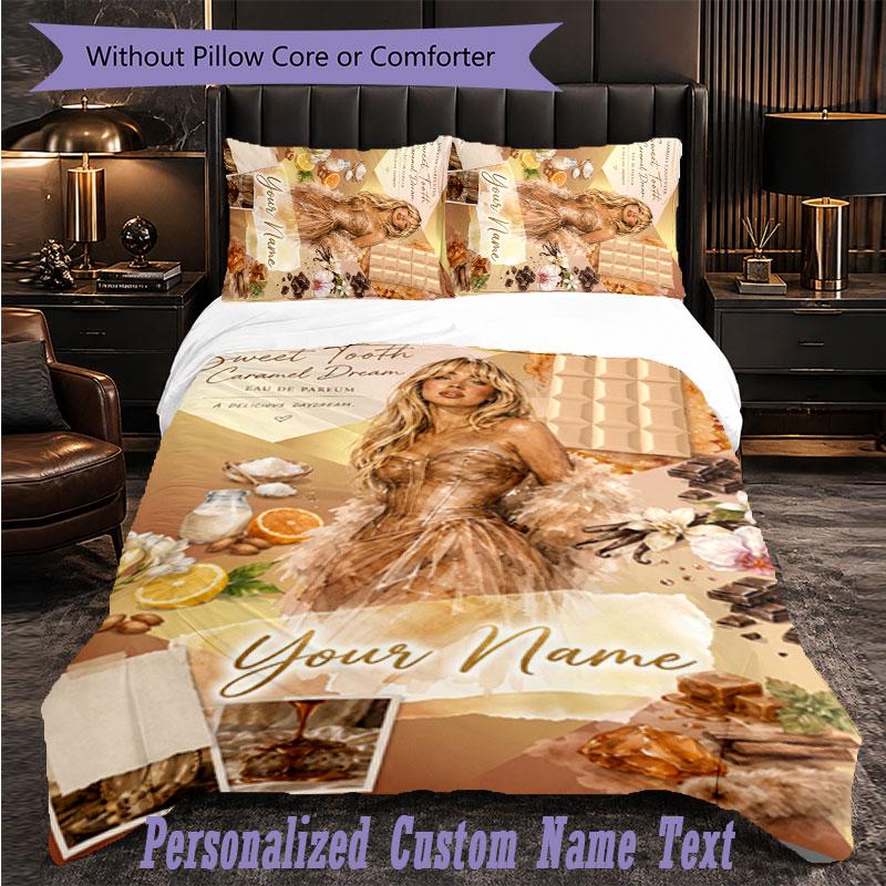 Personalized 3Pcs Bedding SetSabrina Carpenter Custom Text Duvet Cover Pillowcase Set Bedroom Gift