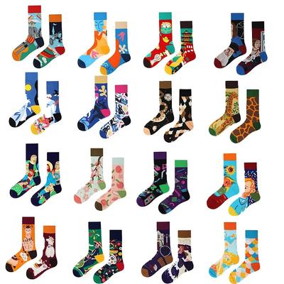 New Fashion AB Asymmetric Mandarin Duck Men's and Women's Socks Cartoon Fashion Fun Cute Animal Medium High Tube Cotton Socks