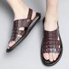 Fashion Summer Beach Shoes Crocodile Pattern Sandals High Quality  Leather Non-slip Men Slippers Breathable Two Uses Men's sandals Shoes
