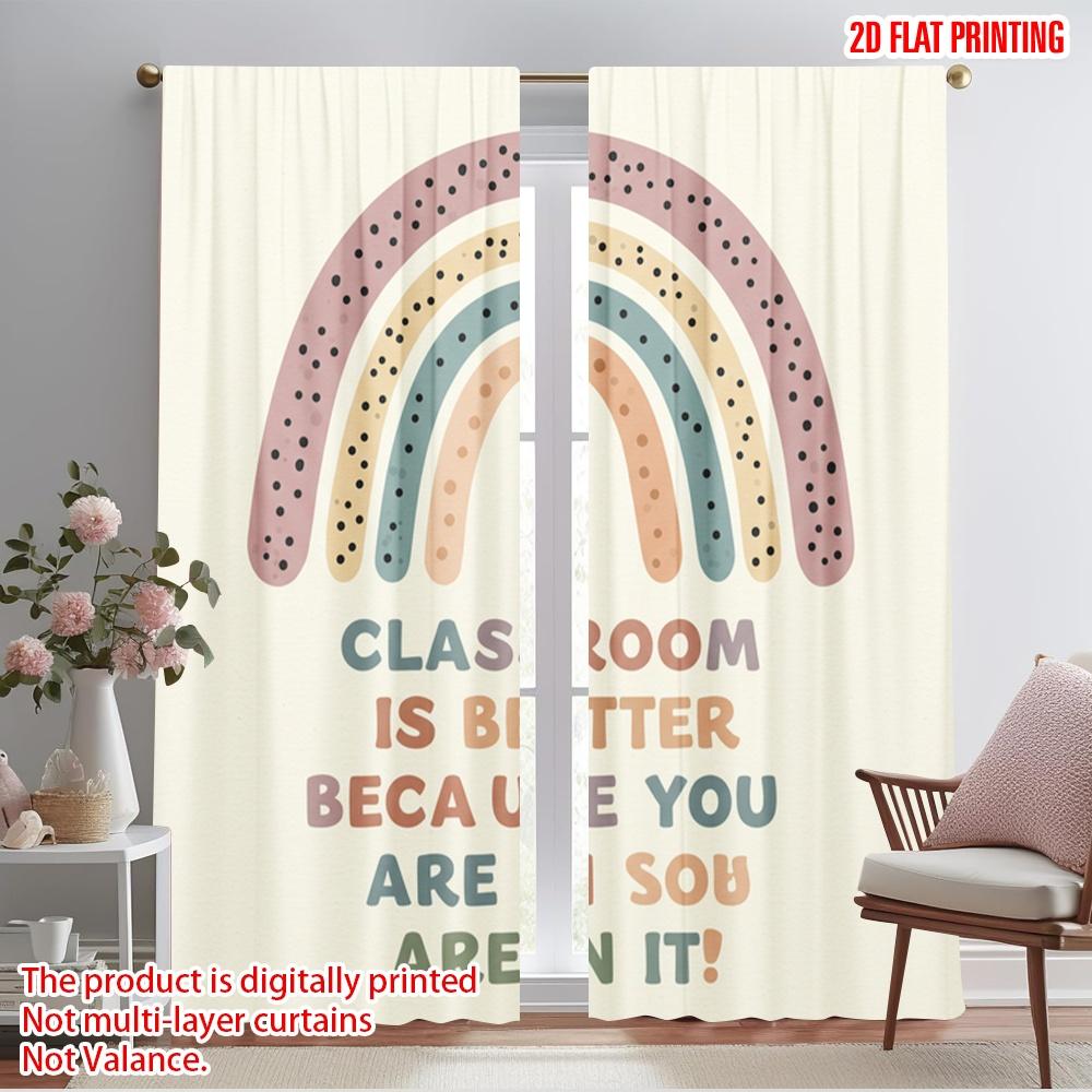 

2pcs 2D flat printing Curtains This Classroom Better Polyester Without Electricity Festive Curtains for Entryway Room Parties 52.50×116.00 CM 2pcs