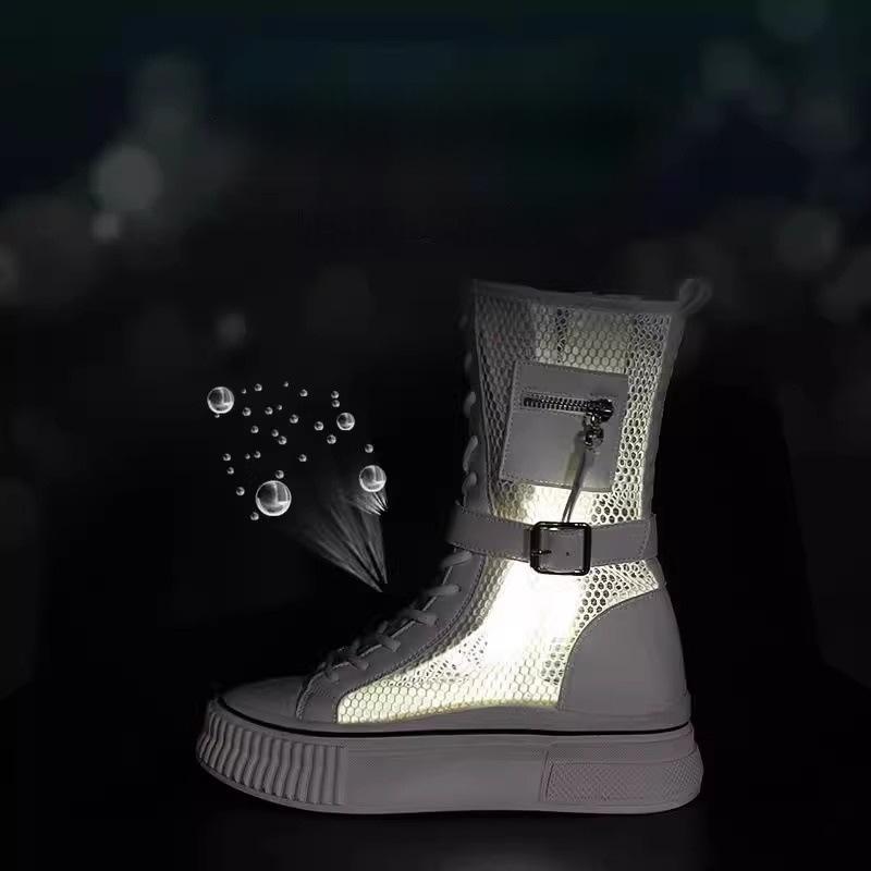 High-top Soft Leather Cool Boots Women's 2025 New Summer Thin Breathable Casual Versatile British Platform Short Boots Martin Boots