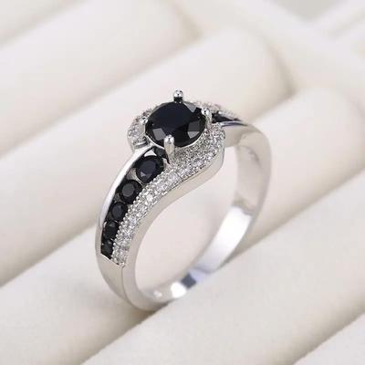Huajie Schwarzer Zirkon Ring - Modischer Büro-Lady Urlaubsgeschenk Schmuck