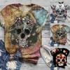 Summer Round Neck 3D Skull Print Top Fashionable Casual Short Sleeved Women's T-shirts