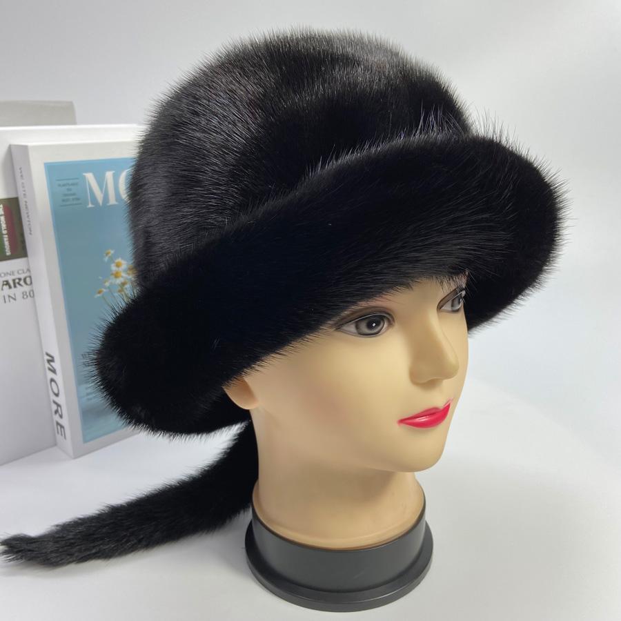 Warm Winter   Snow Mink Fur Hat with Tail fluffy Women Soviet Cap Penguine Hat Luxury Women's Winter   Fur Hat 2022