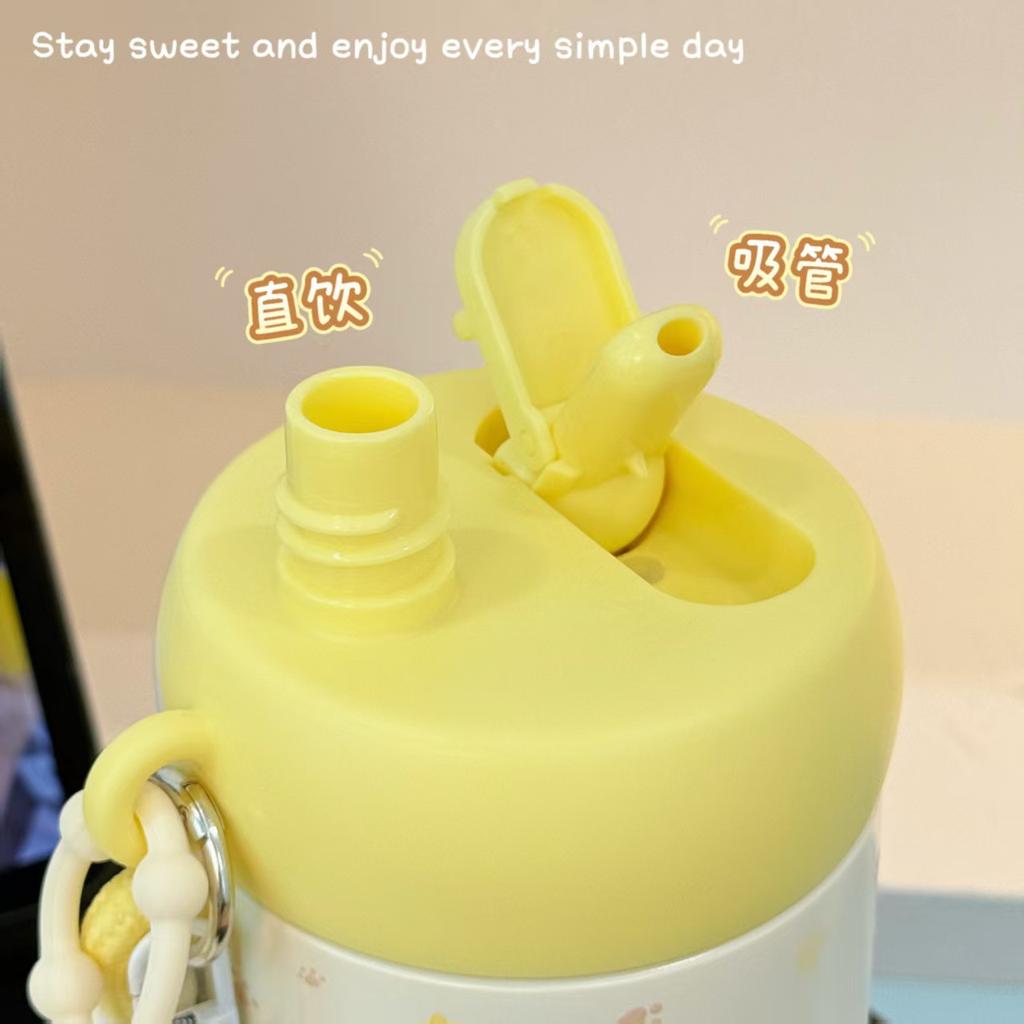 Portable Student Cartoon Water Cup Ins Wind Explosion Cute Double Drink Campus High Value Girl Portable Thermos Cup