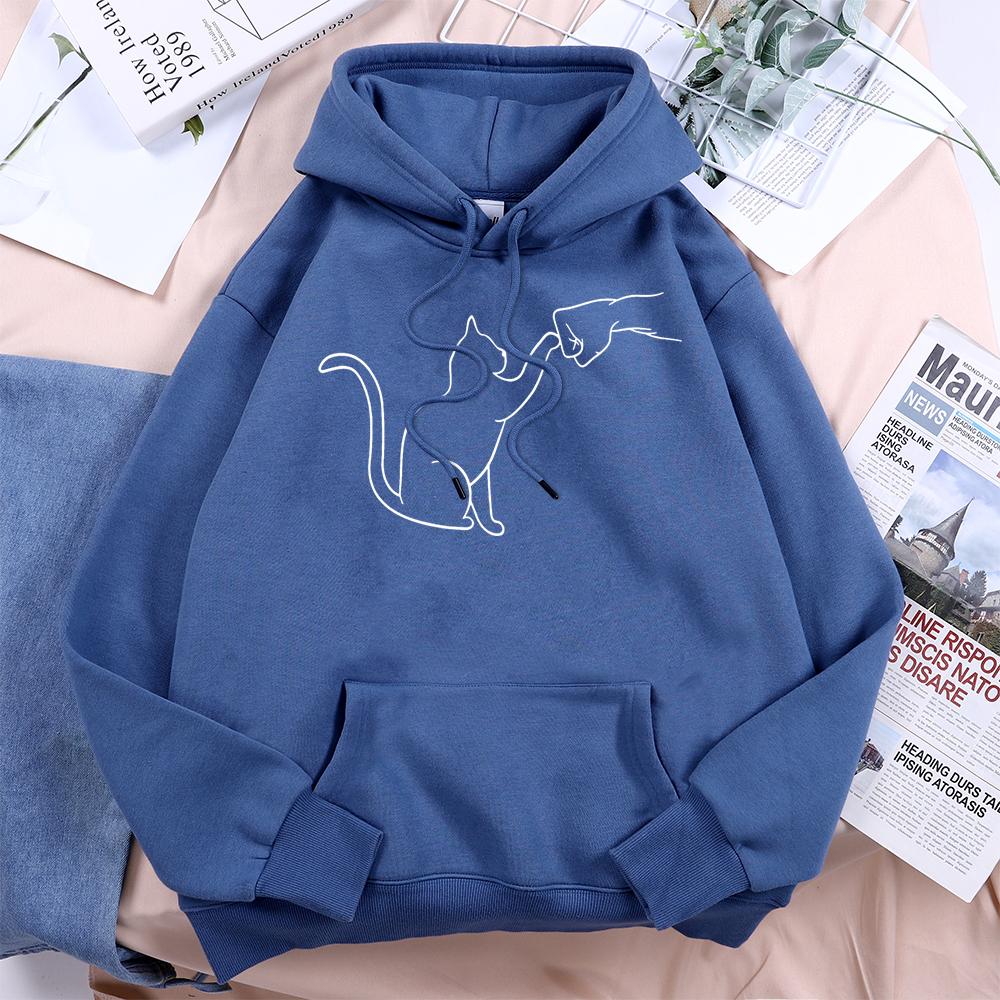 Agreement With Cat Printed Women Hooded Novelty Creative Fashion Hoody O-Neck Casual Clothes Loose Fleece Comfortable Tracksuit