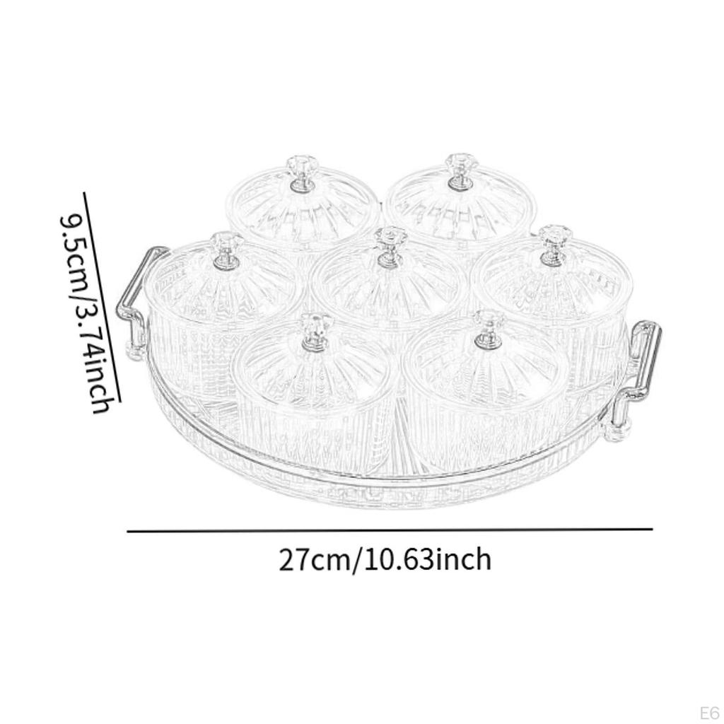 7 Compartment Serving Tray for Snacks with Clear Covers And Bowls