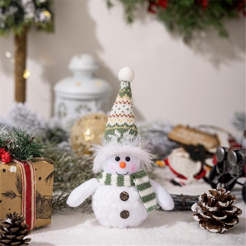 Pack of 2 Christmas Snowman Ornament with Knitted Hat and Scarve Decorative LED Lights Holiday Decoration Accessories