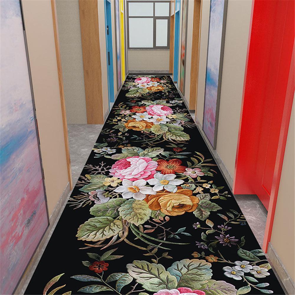 

Wooden Floral Corridor Rug 3D Carpet Crystal Velvet Anti-slip Living Room Bedroom Kitchen Floormat Pastoral Design 50x100cm