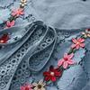 Summer Women Casual Solid Shirt Linen Stitching Lace Flower V-neck Loose Blouse Elegant Holiday Shirts
