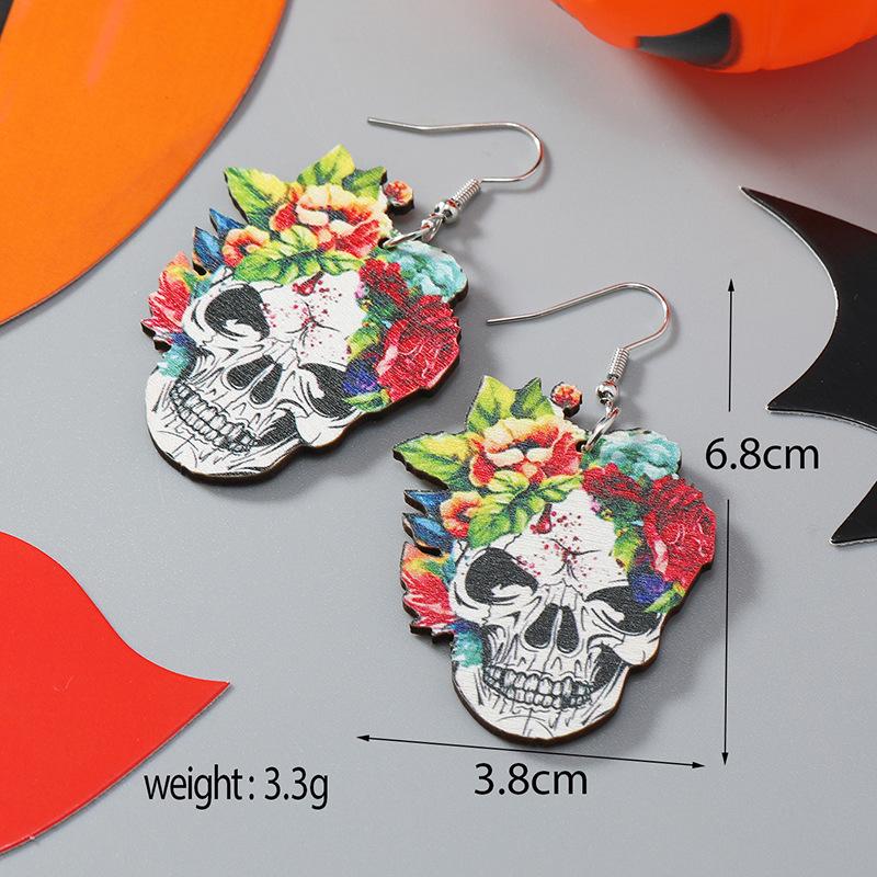 Halloween Wooden Pumpkin & Skull Wine Glass Guitar Earrings