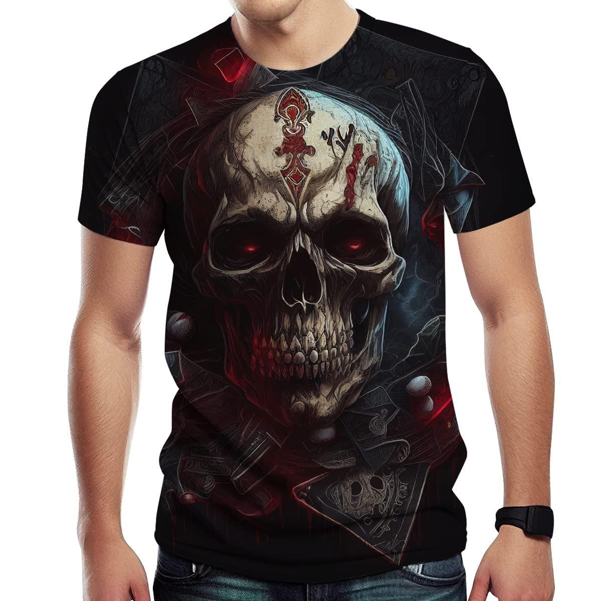 

Летний топ с круглым вырезом и 3D-принтом черепа, модная повседневная мужская футболка с коротким рукавом XS