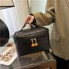 New Leather Portable Makeup Case Decorative Zipper Handle Multiple Compartments Travel Skincare Toiletries Storage Bag Fashi