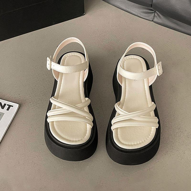Fashion Roman Sandals Women's 2025 New Summer Thick Bottom Cross Strap Platform Sandal Casual High Heels Solid Heeled Sandals for Women