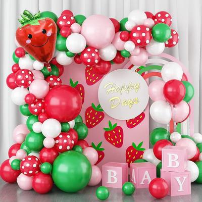 Summer Strawberry Party Balloon Wreath Set Girl Birthday Red Latex Balloon Birthday Background Decoration